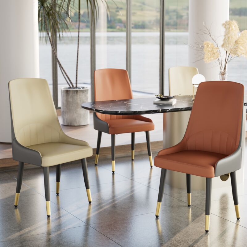 Set of 2 Modern Microfiber Leather Dining Chairs, Orange