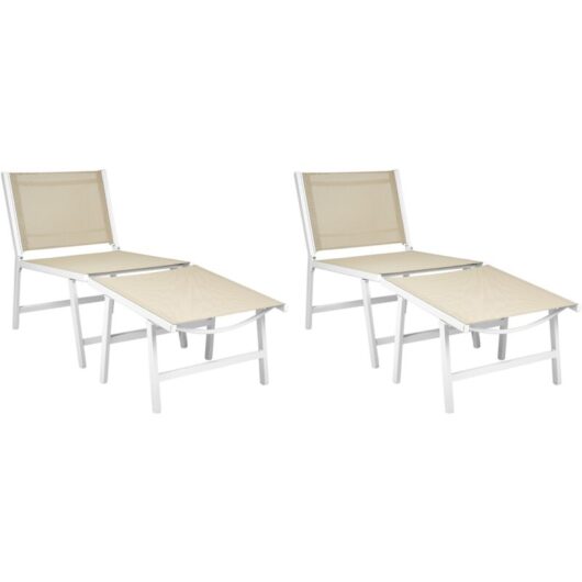 Set of 2 Modern Outdoor Garden Chairs Textilene Seat Metal Frame with Footstools Beige Marceddi