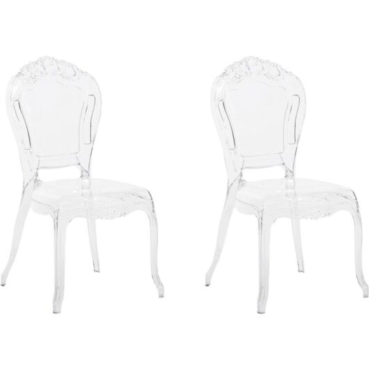Set of 2 Modern Transparent Dining Chairs Clear Acrylic Stackable Vermont