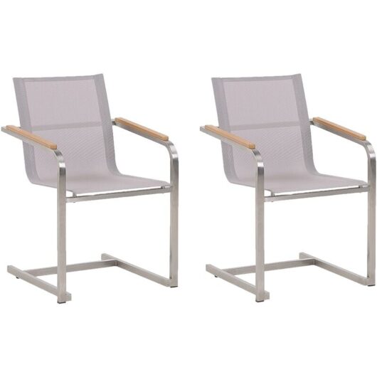Set of 2 Outdoor Garden Chairs Steel Frame Cantilever Design Beige Seat Cosoleto