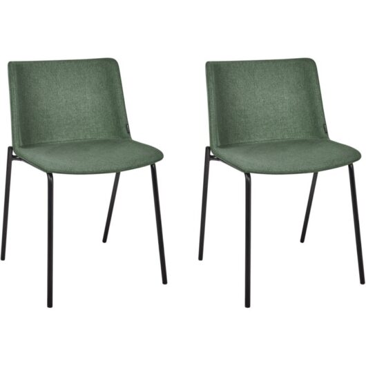 Set of 2 Stylish Dining Chairs Upholstered Polyester Fabric Metal Legs Dining Room Green Esbon