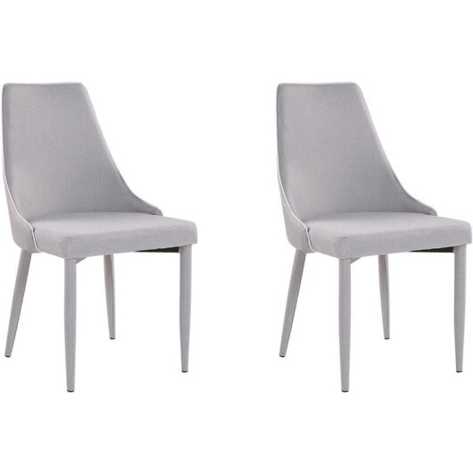 Set of 2 Upholstered Dining Chairs Grey Fabric High Back Dining Room Camino