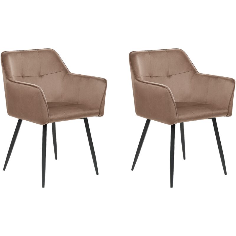 Set of 2 Velvet Dining Chair Retro Metal Legs Living Room Brown Jasmin
