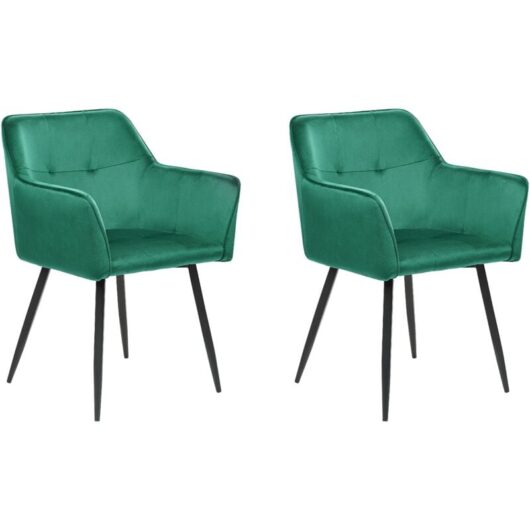 Set of 2 Velvet Dining Chair Retro Metal Legs Living Room Emerald Green Jasmin