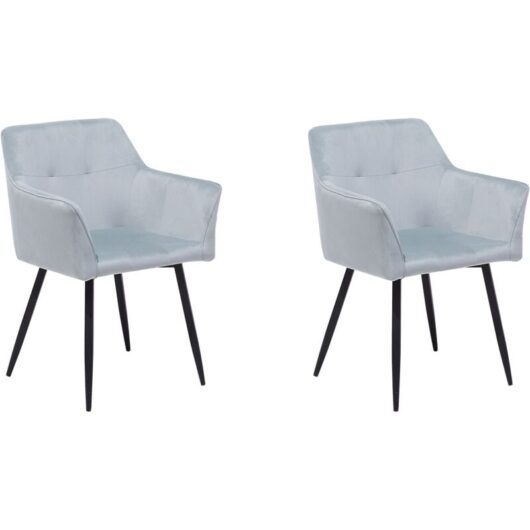 Set of 2 Velvet Dining Chair Retro Metal Legs Living Room Pastel Grey Jasmin