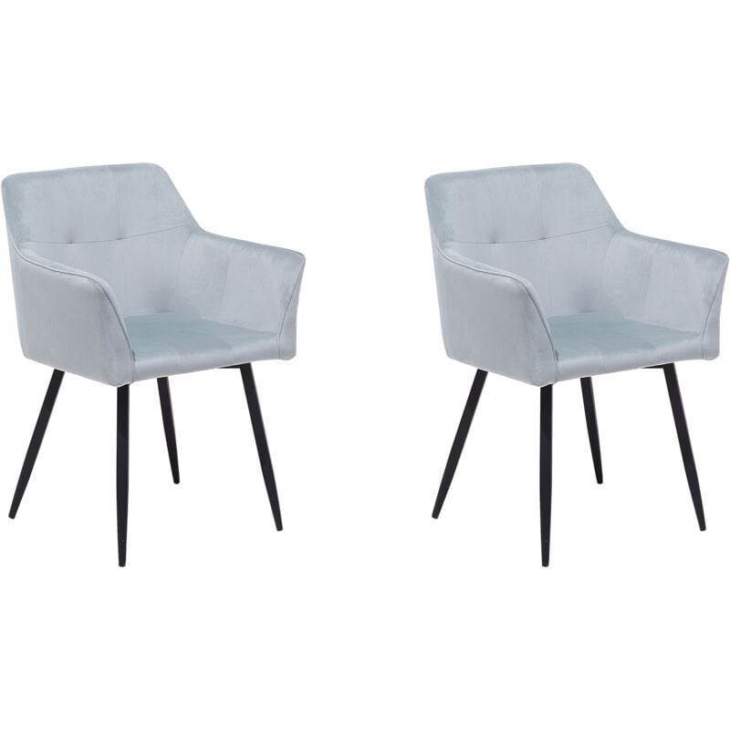 Set of 2 Velvet Dining Chair Retro Metal Legs Living Room Pastel Grey Jasmin