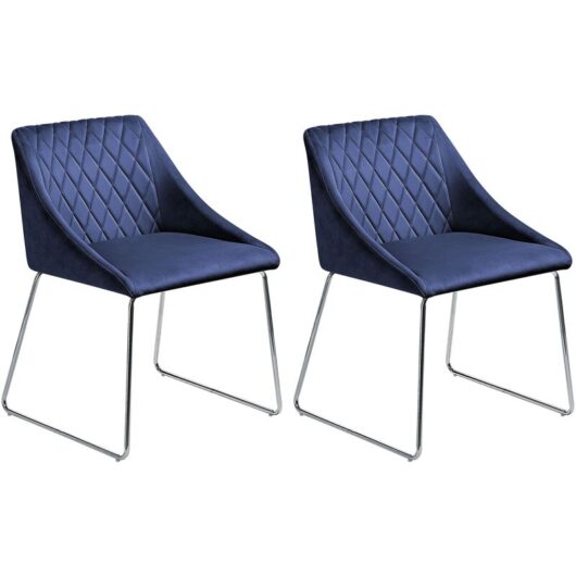 Set of 2 Velvet Dining Chair Retro Metal Sled Base Living Room Navy Blue Arcata