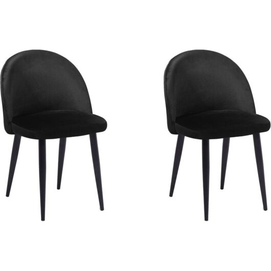 Set of 2 Velvet Dining Chairs Retro Curved Back Living Room Black Visalia