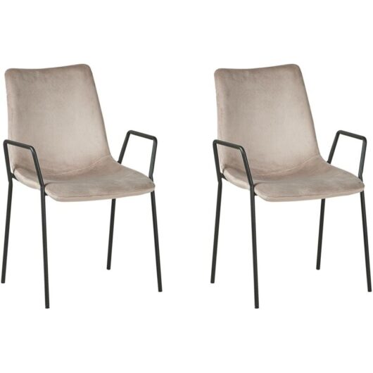 Set of 2 Velvet Dining Chairs Retro Living Room Upholstered Taupe Jefferson