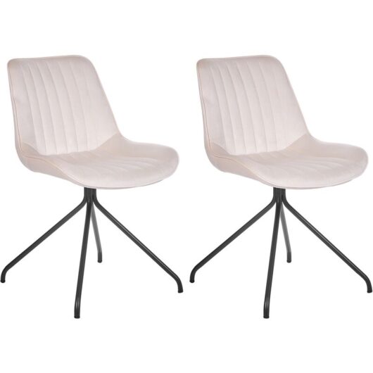 Set of 2 Velvet Upholstered Dining Room Armless Chairs Cross Base Beige Navasota