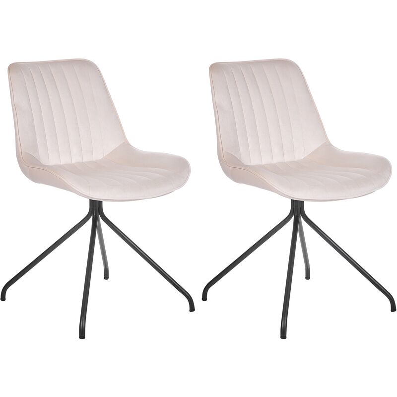 Set of 2 Velvet Upholstered Dining Room Armless Chairs Cross Base Beige Navasota