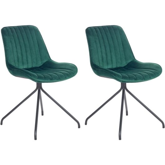 Set of 2 Velvet Upholstered Dining Room Armless Chairs Cross Base Green Navasota