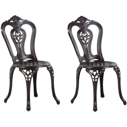 Set of 2 Vintage Garden Outdoor Dining Chairs Brown Aluminium Bistro Bovino