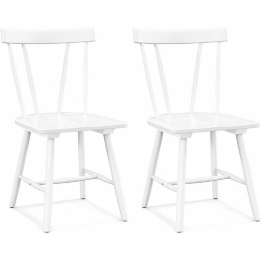 Set of 2 Windsor Dining Chairs Wooden Side Chair Armless Chairs W/Ergonomic Back