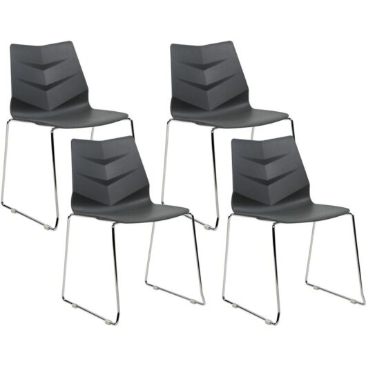 Set of 4 Chairs Plastic Steel Legs Stackable Armless Leg Caps Conference Chairs Modern Scandinavian Design Dining Room Dark Grey Hartley