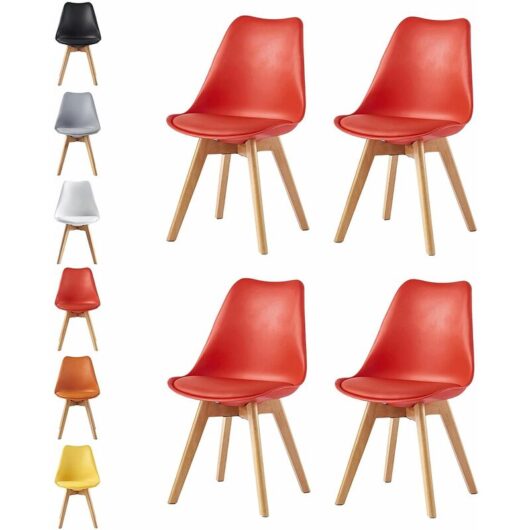 Set of 4 Dining Chairs Designer Side Chairs Wooden Home Office Commercial eva red