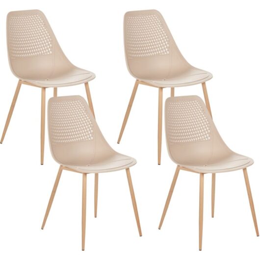 Set of 4 Dining Chairs Modern Minimalistic Armless Plastic Seat Beige Hazelton