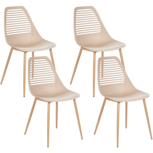 Set of 4 Dining Chairs Modern Minimalistic Armless Plastic Seat Beige Montello