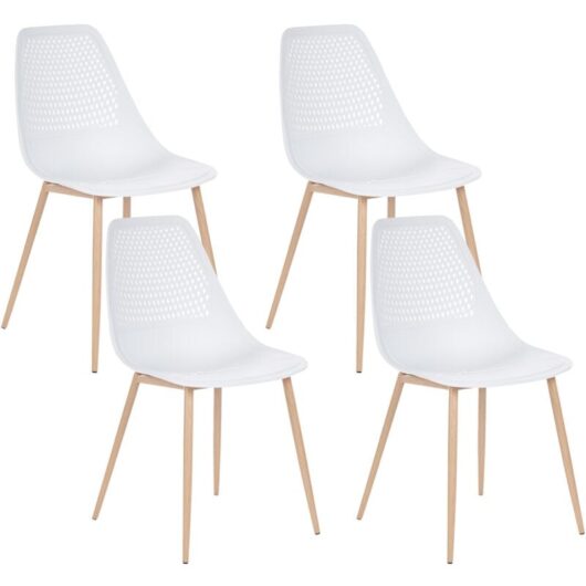 Set of 4 Dining Chairs Modern Minimalistic Armless Plastic Seat White Hazelton