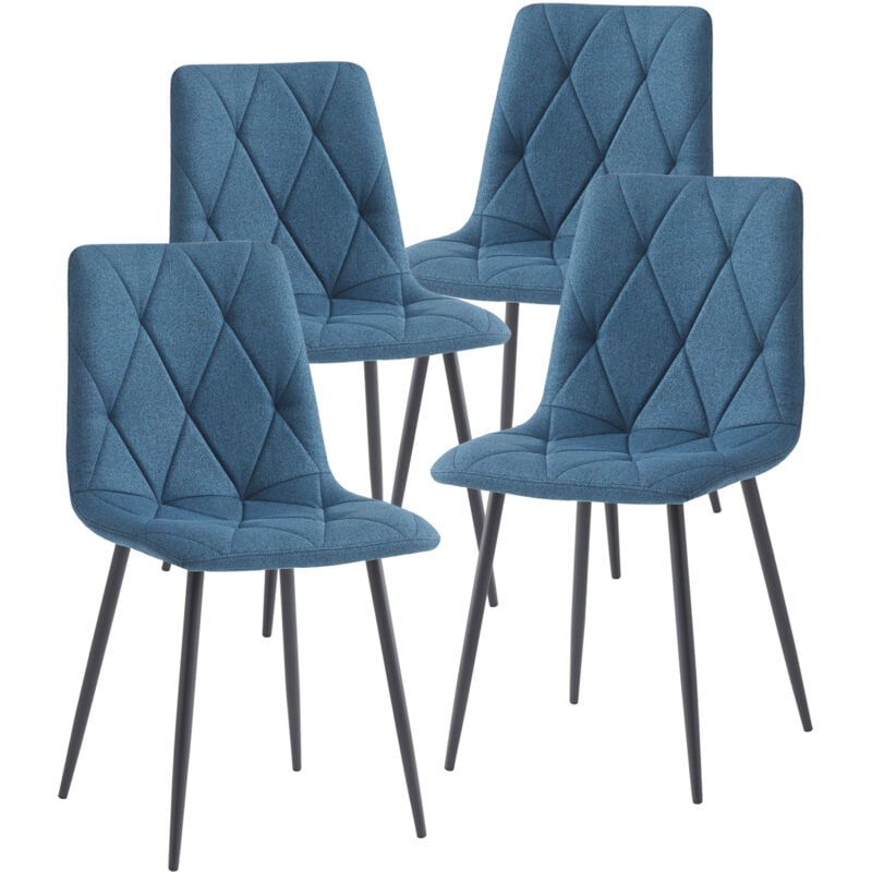 Set of 4 Dining Chairs for Dining Room Living Room, Fabric Kitchen Chairs Set with Upholstered Seat Backrest Solid Metal Legs, Blue - Artist Hand