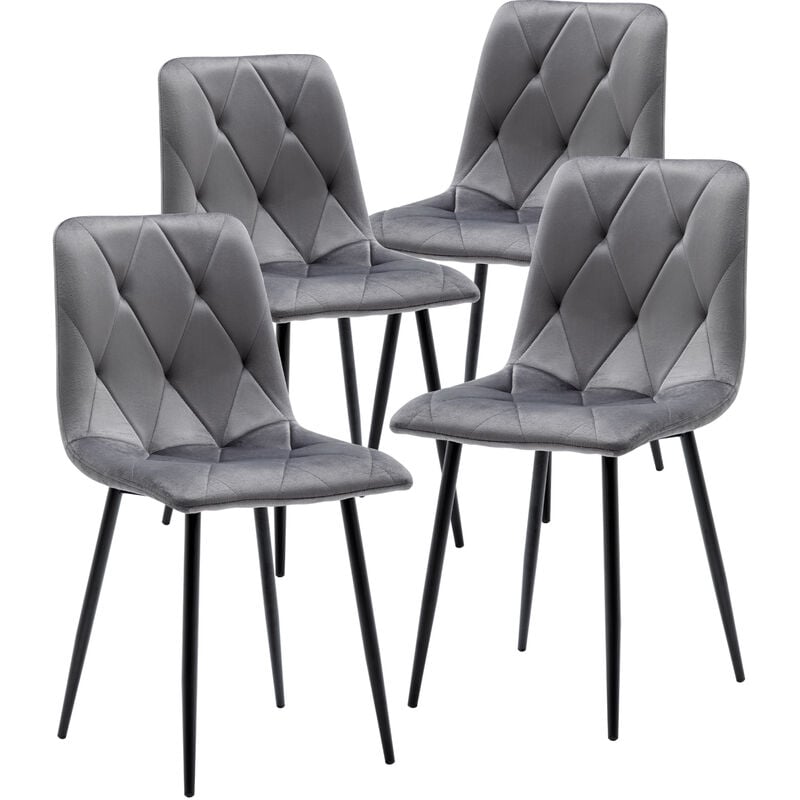 Set of 4 Dining Chairs for Dining Room Living Room, Velvet Fabric Dining Chairs Set of 4 with Backrest Upholstered Seat Solid Metal Legs, Gray