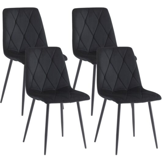 Set of 4 Dining Chairs for Dining Room Living Room, Velvet Fabric Kitchen Chairs Set with Upholstered Seat Backrest Solid Metal Legs, Black - Artist