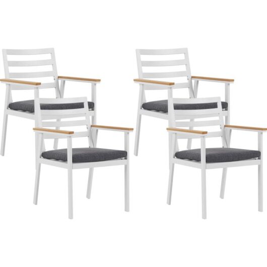 Set of 4 Garden Chairs White Aluminium Frame Grey Zippered Cushions Cavoli