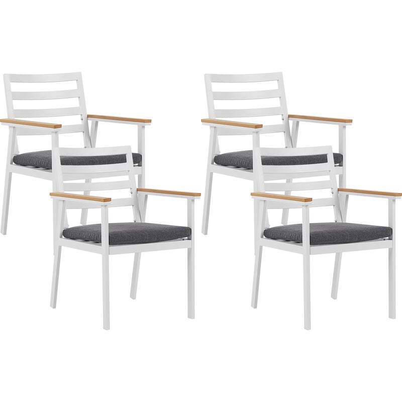 Set of 4 Garden Chairs White Aluminium Frame Grey Zippered Cushions Cavoli
