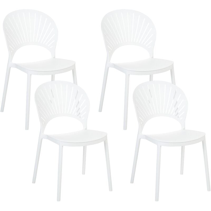 Set of 4 Plastic Dining Chairs Indoor Outdoor Stacking Side Chairs White Ostia