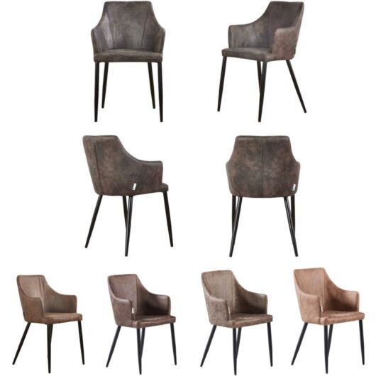 Set of 4 Zarah Dining Arm Chair - Faux Leather Upholstered Dining Chair w/ Metal Legs for Dining Room - Dark Brown