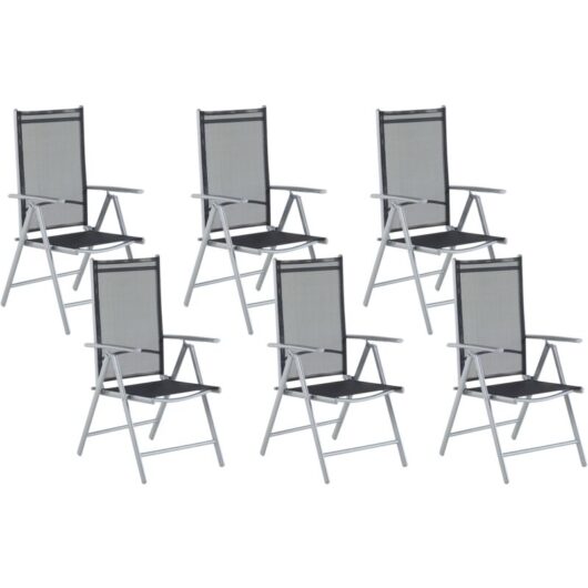 Set of 6 Garden Chairs Black Aluminium Frame Folding Reclining Catania