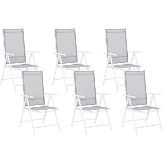 Set of 6 Garden Chairs Grey Aluminium Frame Folding Reclining Catania