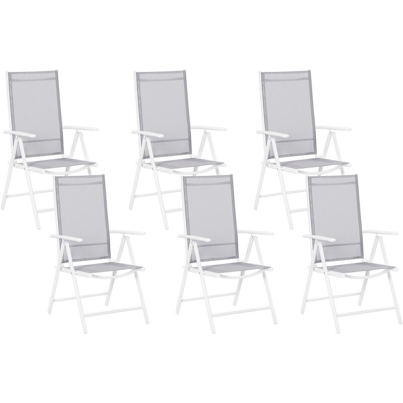 Set of 6 Garden Chairs Grey Aluminium Frame Folding Reclining Catania