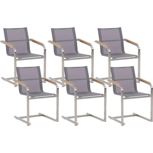Set of 6 Outdoor Garden Chairs Steel Frame Cantilever Design Grey Seat Cosoleto