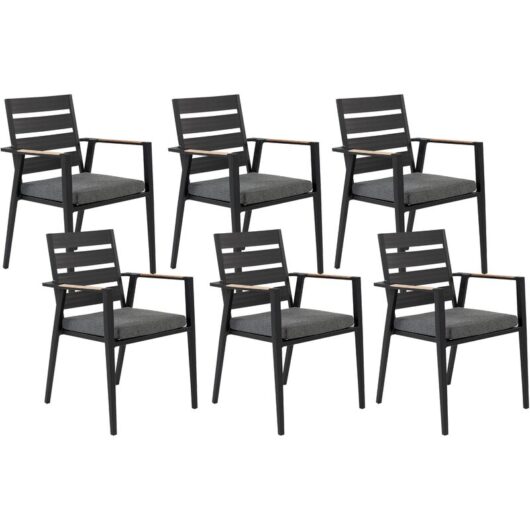 Set of 6 Outdoor Garden Dining Chairs Black Aluminium Polyester Set Pad Taviano