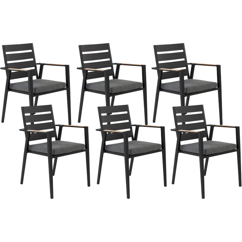 Set of 6 Outdoor Garden Dining Chairs Black Aluminium Polyester Set Pad Taviano