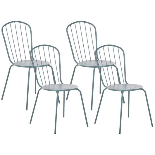 Set of Garden Dining Chairs Light Blue High Back Metal Rust Resistant 4 Pc Calvi