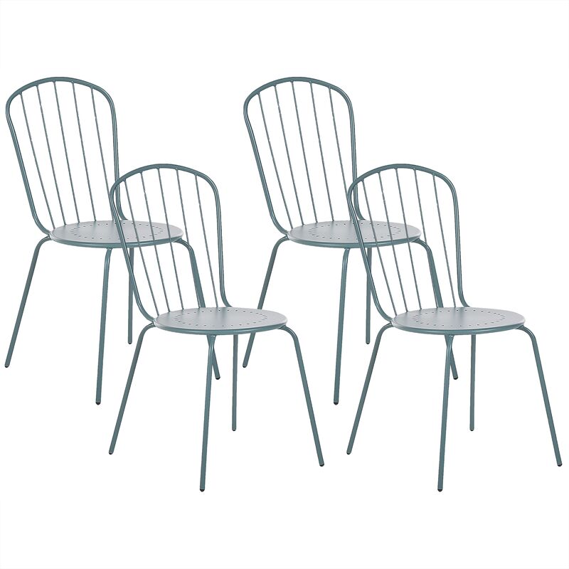 Set of Garden Dining Chairs Light Blue High Back Metal Rust Resistant 4 Pc Calvi