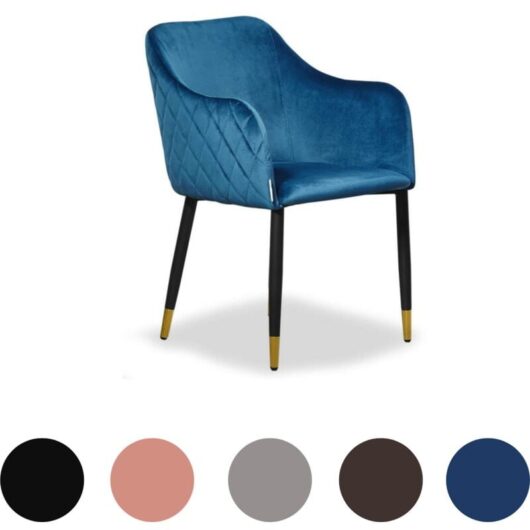 Single Verona Velvet Dining Chair - Metal Legs w/ Gold End Caps - Dining Room Chair - Upholstered Chair - Modern Dining Chair - Blue