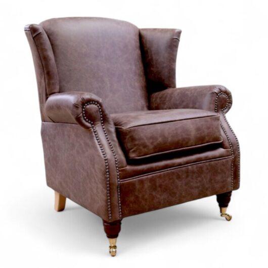 Southwold Chesterfield Wing Chair Fireside High Back Leather Armchair Cracked Wax Espresso Leather