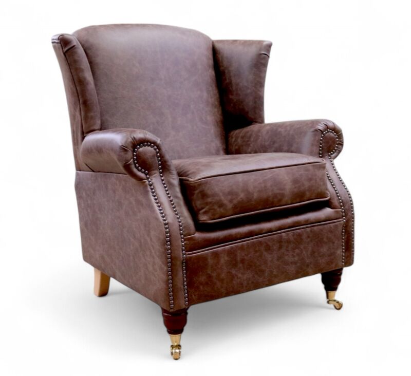 Southwold Chesterfield Wing Chair Fireside High Back Leather Armchair Cracked Wax Espresso Leather