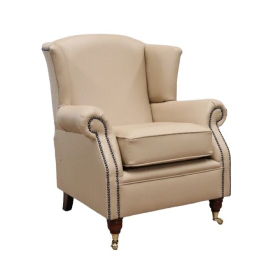 Southwold Wing Chair Fireside High Back Leather Armchair Stone Leather