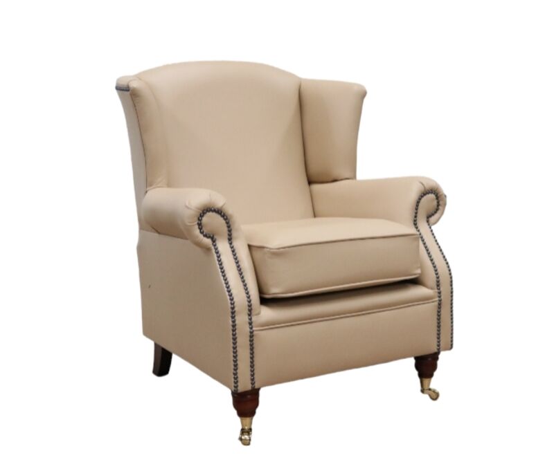 Southwold Wing Chair Fireside High Back Leather Armchair Stone Leather