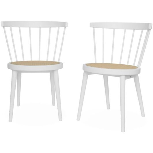 Sweeek - Pair of wood and cane dining chairs, Nora, White, 54x54x76.5 cm