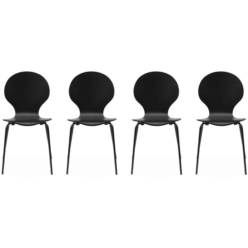 Sweeek - Set of 4 retro wooden stacking chairs, Naomi, Black, 43x48x87 cm