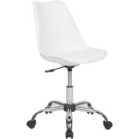 Swivel Chair Padded Seat Height Adjustable Desk Chair Faux Leather White Dakota ii