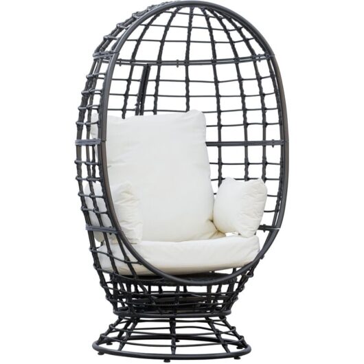 Swivel Egg Chair Rattan Outdoor Chair with Cushion for Patio Black - Black - Outsunny