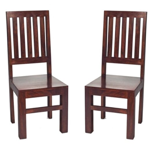 Tivat Dark Mahogany Mango Wood Slat Back Dining Chairs In Pair