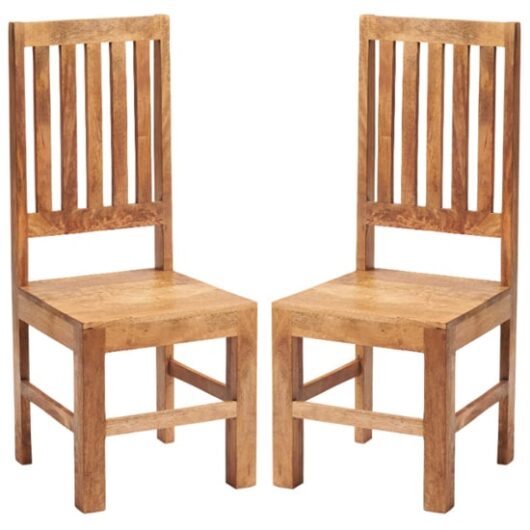 Tivat Light Mahogany Mango Wood Slat Back Dining Chairs In Pair