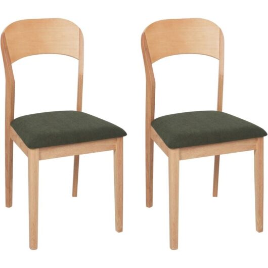 Traditional Style Set of 2 Dining Chairs Upholstered Light Wood Dark Green Fabric Alvin